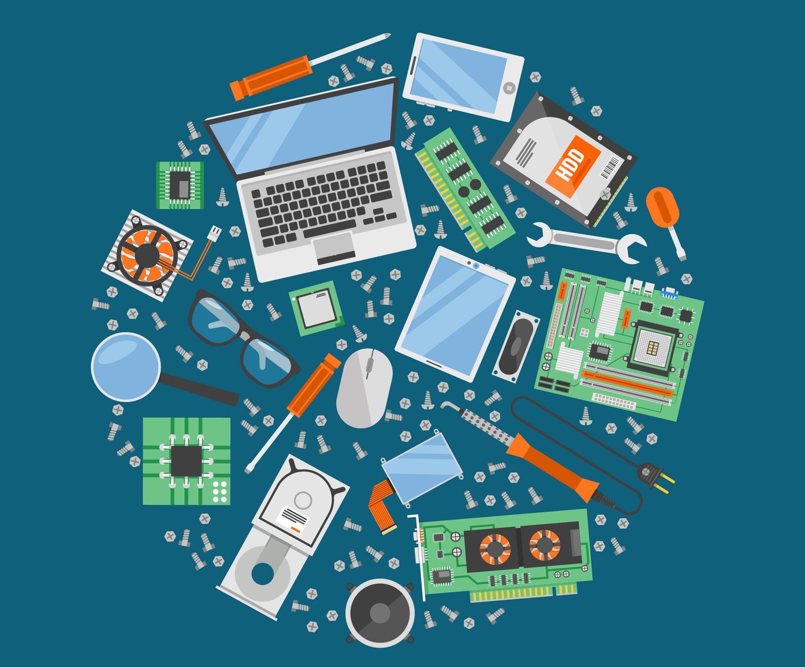 The range of IT hardware ALMTECH supplies — laptops, motherboards, storage drives, memory and components